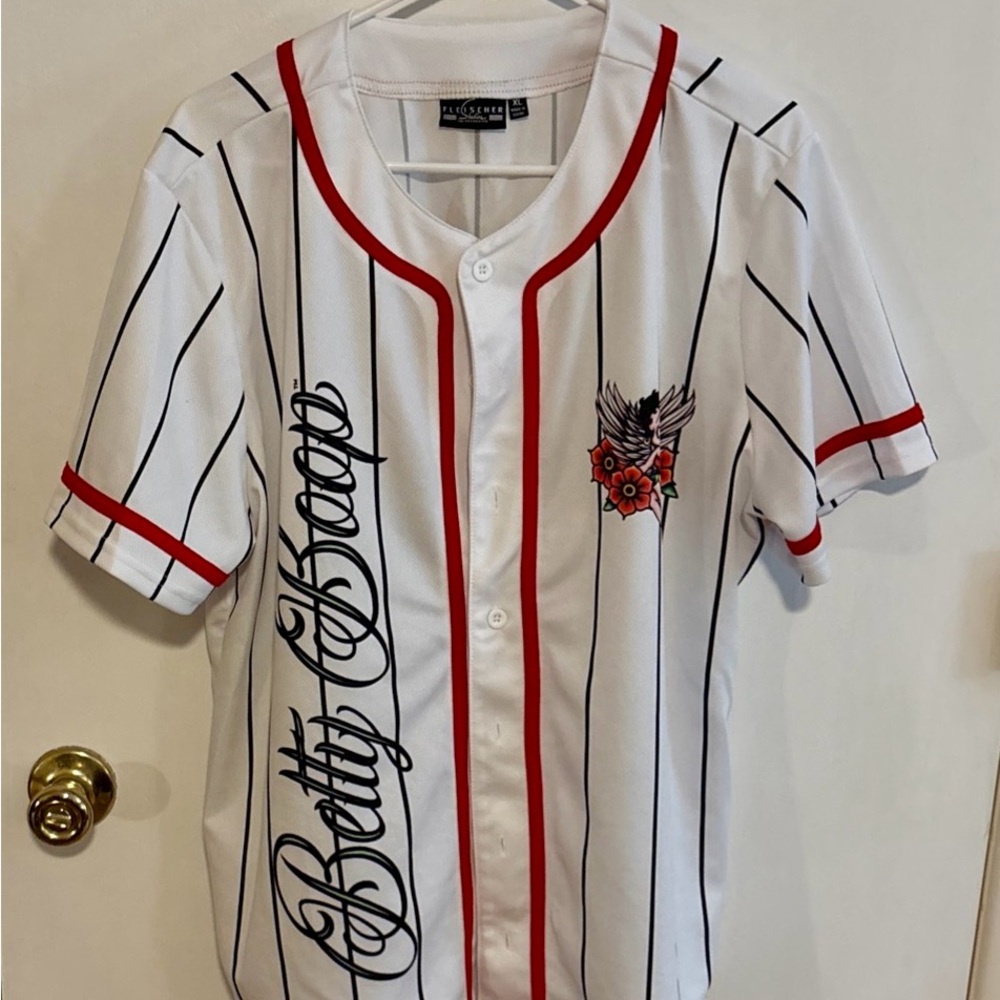 Betty‎ Boop White Jersey with Black Stripes and Red Trim